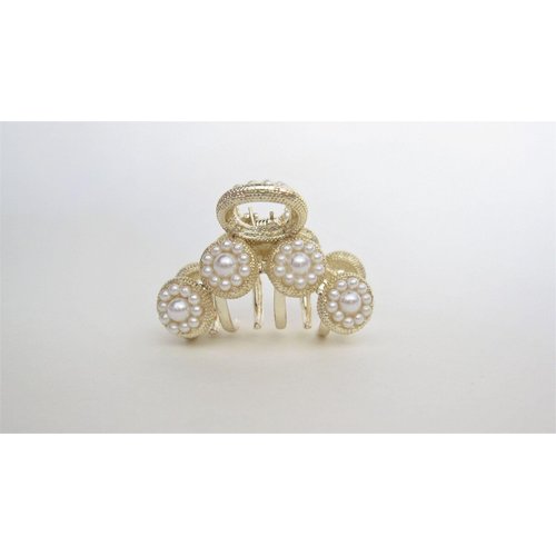 Generic Small circles pearl and gold metal hair claw clip bridal clip