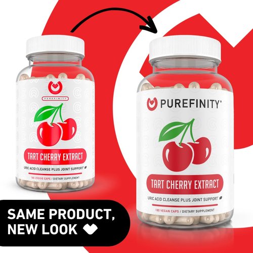 PUREFINITY Tart Cherry Capsules – Uric Acid Flush & Cleanse with Powerful Raw Tart Cherry Extract 3000 mg, Supports Joint & Muscle Comfort, Non-GMO, Gluten Free, Vegan – 180 Capsules (6 Month Supply)