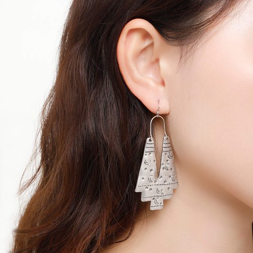 Vintage Ethnic Tribal Earrings Antique Carving Moon Sliver Fashion Boho Hook Dangle Earrings Gifts for Women Girls