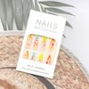 Press on Nails Almond Spring 24Pcs Glossy Full Cover Acrylic Medium False Nails with Flower Designs Artificial Reusable Almond Fake Nails with Charm Glue Stick on Fingernails for Women Girls