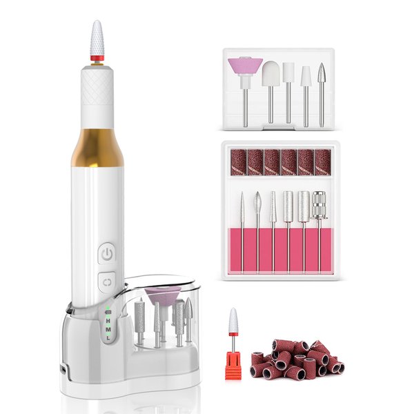 DEEHENK Nail Drill,Cordless Electric Files for Gel Nails Efile Manicure Kit Women Rechargeable Wireless Drill para Uñas Profesional Machine Grinder Acrylic White (M918)