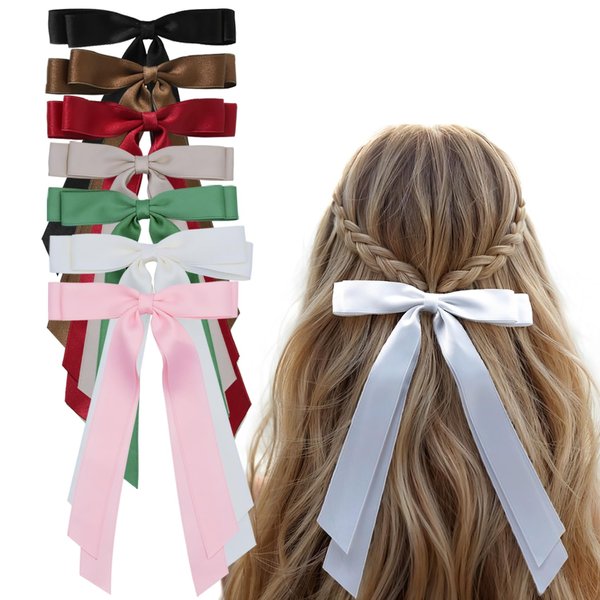 JGQUR Hair Ribbon Clip Black Bows Hair Clip White Pink Hair Bows Tassel Long Tail Ribbons with Alligator Clips Accessories for Women and Girls Pack of 8