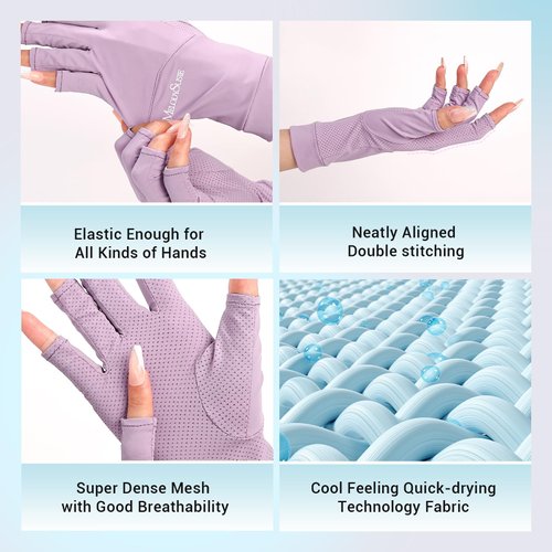 MelodySusie UV Gloves for Gel manicures, Premium UPF99+ Fingerless Sun Glove, Breathable Ice Silk Cooling Effect, UV Protection Gloves for Gel Nails Driving Gloves for Women Girls Summer Outdoor Use