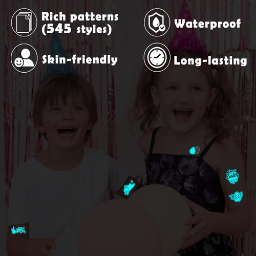 Partywind 545 Styles Luminous Blue Tattoos for Kids Easter Party Supplies, 56 Sheets Easter Tattoos for Toddlers Basket Stuffers, Egg Hunt Games Prizes, Easter Spring Party Favors Decorations
