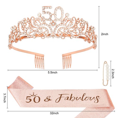 Semato 50th Birthday Decorations - 50th Birthday Sash and 50th Birthday Tiara Kit for Women 50th Birthday Gifts for Her Happy 50th Birthday Party Supplies and Favors