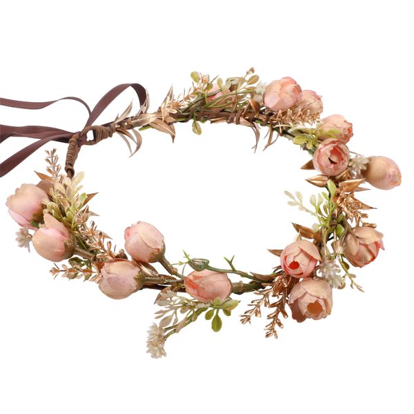 KorViSHOW Girls Fashion Flower Crown - Golden Leaf Champagne Flower Headband Fashion Elegant Floral Headpiece Romantic Hair Wreath for Women Wedding Halloween Christmas