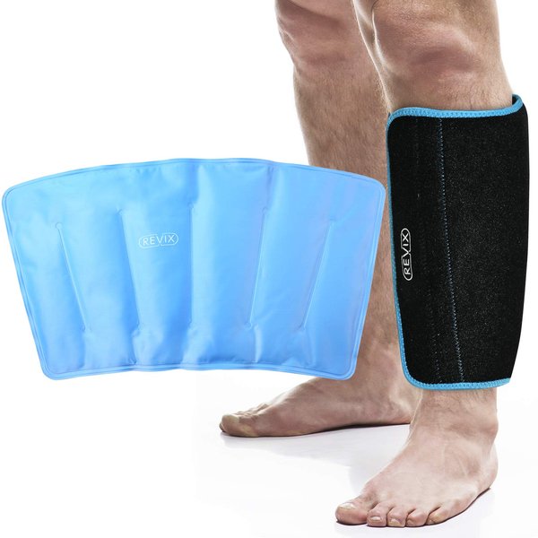 REVIX XL Shin Splint Ice Pack for Injuries Reusable Gel Cold Pack for Calf and Elbow Pain Relief, Leg Cold Therapy Compression Sleeve Refreezable