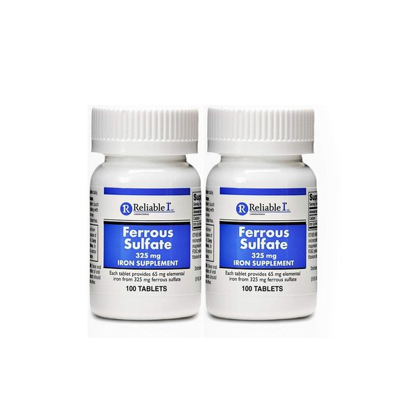 Ferrous Sulfate 325mg Iron Supplement (2-Pack) | Iron Pills | | 100 Iron Tablets per Bottle, 2-Pack