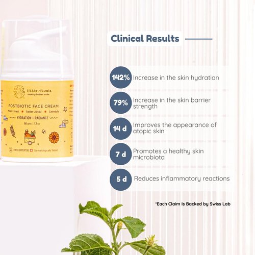 Little Rituals Baby and Kids Post-Biotic Face Cream Moisturiser - Hydration + Radiance, Formulated with Golden Millets, Jojoba, Calendula, Natural, Organic, Dermat Tested, Swiss Technology (50 gm)