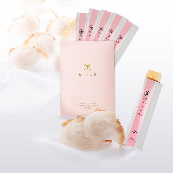 BI-SU Extract Jelly Stick | Natural Swiftlet Nests Extract, Collagen, Vitamin C, Japanese Skincare, Anti-Aging, Maintains Skin's Elasticity, Boosts Immune System, GI Health, Rose Flavor, 7 PCS