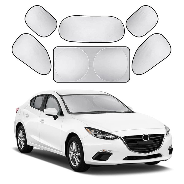 Car Window Shade, 6Pack Set Auto Sun Shades for Side Window Front and Rear Windshield with Storage Pouch for Car, SUV, Van, Truck, Full Sun Protection, Block UV Rays, Keep car Cool (59.5"x27.6"/6PCS)