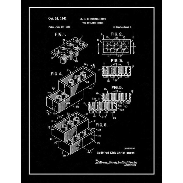 Building Block Toy Building Block Patent Print Black Matte with Border (5" x 7") M10203