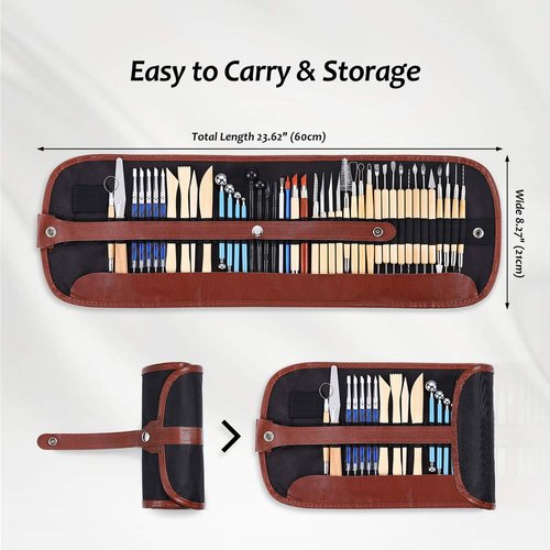 ISSEVE Pottery Clay Sculpting Tools 43Pcs Double Sided Ceramic Clay Carving Tool Set with Carrying Case Bag for Beginners Professionals School Student Pottery Modeling Smoothing