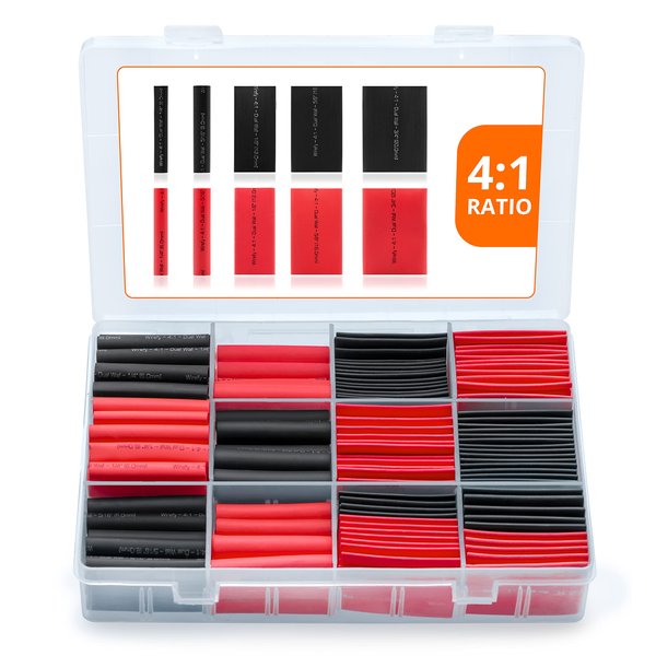 Wirefy 190 PCS Heat Shrink Tubing Kit - 4:1 Dual Wall Tube - Adhesive Lined - Marine Shrink Tubing - Black, Red