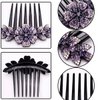 KuuGuu 4 PCS Luxury Sparkly Glitter Flower Leaf Rhinestone Black Plastic Hair Side Combs Women Flower Hair Comb Pins Rhinestone Slide Clips Bride Wedding Headdress Hair Accessories