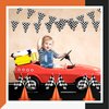 Remagr 22 Pcs Race Car Birthday Party Supplies Racetrack Floor Running Mat Checkered Racing Pennant Banner Black and White Flags on Sticks, Mini Orange Sports Safety Cones for Racing Party