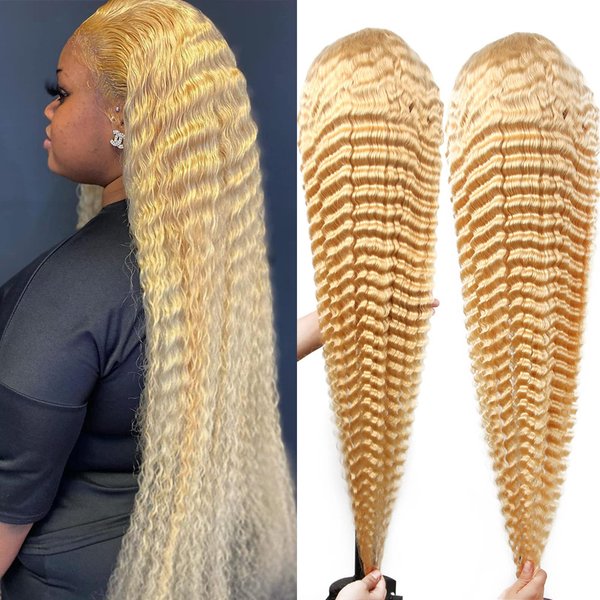 SUPSYOUSF 30 Inch Lace Front Wig Human Hair 613 13X6 Transparent Lace Deep Wave 180 Density Free Part Blonde Lace Front Wigs Human Hair Pre Plucked with Baby Hair 613 HD Lace Frontal Wig for Women