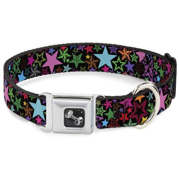 Buckle-Down Dog Collar Seatbelt Buckle Stargazer Black Multi Color 15 to 26 Inches 1.0 Inch Wide