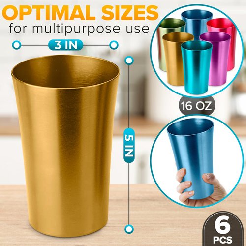 BURIUS Anodized Aluminum Drinking Cups Set - 6Pcs Wine Tumblers Aluminum Party Cups for Iced Coffee Bar Accessories Water Glasses - Colorful Wine Glasses for Drinking Water Tumbler Metal Cup