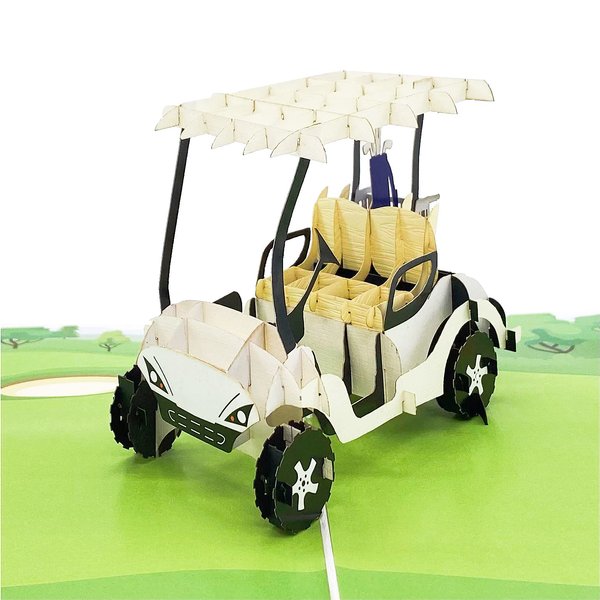 Liif Golf Buggy 3D Pop-Up Birthday Card, White and Green, 7.9 in x 5.9 in