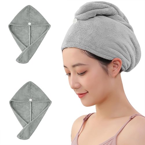 AGKXHDEC 2 Packs Microfiber Towel, Hair Turbans for Wet Hair, Drying Hair Wrap for Women (Gray,Gray)