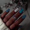 24Pcs Short Square Press on Nails White Blue Fake Nails Blue Sequins Glitter Luxury Design Nail Art Supplies Full Cover Artificial Coffin False Nails for Women Girls DIY Acrylic Manicure Decorations