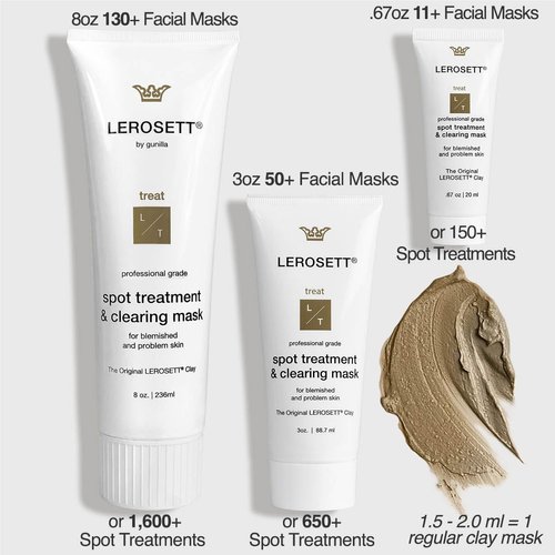 LEROSETT Spot Treatment & Clay Mask - Swedish Facial Clay for Acne, Oily & Congested Skin, Blemishes, Blackheads, Pimples, Ingrown Hairs, Tighten Pores. Fast-Drying. Natural. Vegan. 650+ Uses 3oz