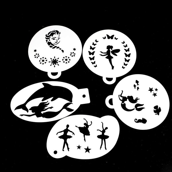 Bowitzki 5pcs Reusable Face Paint Stencils for Body Art Painting Halloween Party Makeup Temporary Tattoos Stencils (Fairy)