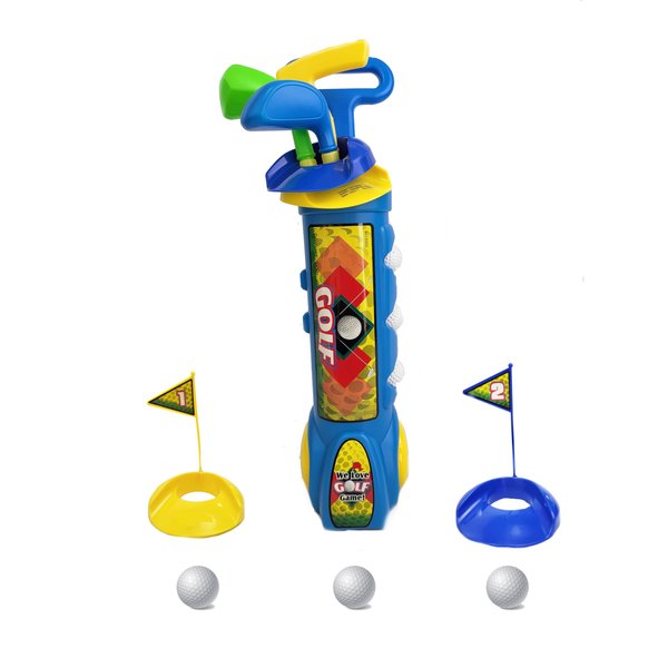 Maggie Indoor Outdoor Complete Kids Golf Set with Clubs, Balls, Flags, and Trolley - Fun Creative Sports Toy for Boys and Girls Ages 3-12, Medium, Blue