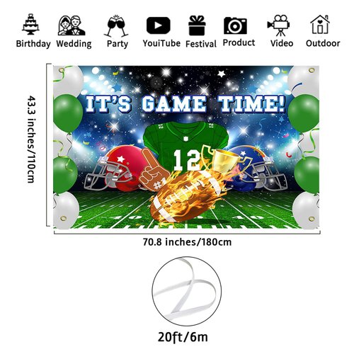 Avezano Football Party Decorations It's Game Time Banner for American Football Decorations for Birthday Party Photoshoot Football Theme Sport Backdrop Decor Supplies 70.8 x 43.3 Inch