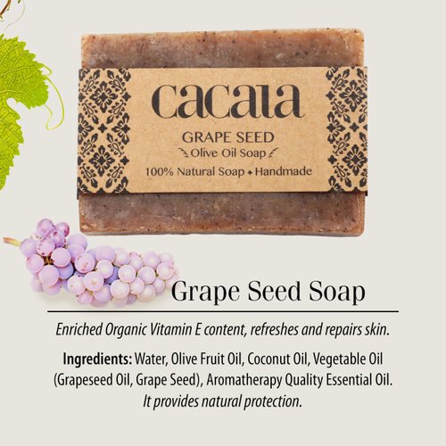 Cacala 100% Natural Organic Olive Oil Soap Unisex Soap Bar - Skin and Body Nourishing - Organic Gift Idea - Handmade in Turkey (Grapeseed, Pack of 2)