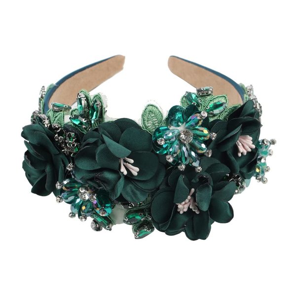 Big Wide Chunky Flower Headbands for Women Fashion Floral Crystal Bead Stone Rhinestone Decorative Embroidered Girls Hairbands (wide black)