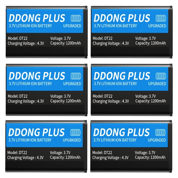 DDONG PLUS (6 Packs[New Version] [2024 Upgraded] 1200mAh Replacement Battery for Retevis RT22 RT22S RT15 RT19/TIDRADIO TD-M8/Zastone X6 WLN KD-C1/Zeadio ZS-B1 DC/LUITON LT-316 Battery