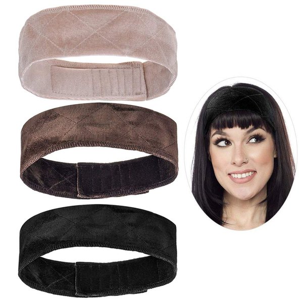 3pcs Velvet Wig Grip Headband Comfort Head Hair Band For Women Elastic Adjustable Hair Fasterner Gift for Mothers - Non Slip, Keeps Wig Secured Prevents Headaches Hair Loss, Cream + Brown + Black