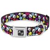 Dog Collar Seatbelt Buckle Funky Skulls Hearts Stars Black Multi Color 16 to 23 Inches 1.5 Inch Wide
