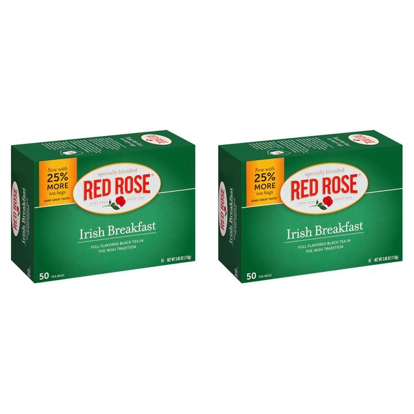 Red Rose Irish Breakfast Black Tea Bags - 100 Total Bags (50 Bags Each Box)