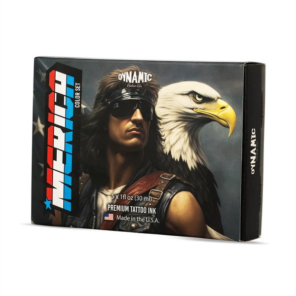 Dynamic Color Co - Merica Color Ink Tattoo Set, Includes a 1oz Bottle of Each: Blue, Electric Blue, Fire Red, Burgundy Red, and Triple White.