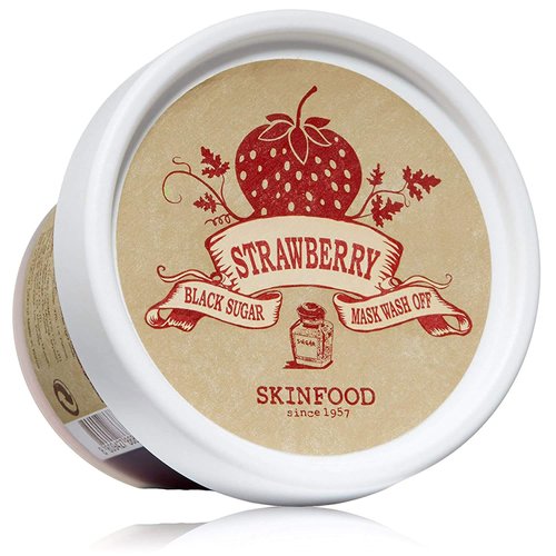 SKINFOOD Black Sugar Strawberry Mask Wash Off 3.38 fl.oz. (100g) - Exfoliating Mask for Tightening Pores and Cleansing Skin - Skin Mask Sugar Scrub - Facial Sugar Scrub Masks - Pore Face Mask