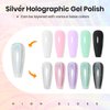 SUPWEE Holographic Nail Polish Gel -15ml Silver Glitter Gel Nail Polish Sparkle Mermaid Unicorn Effect High Glossy Shine UV Gel Nail DIY for Home Manicure