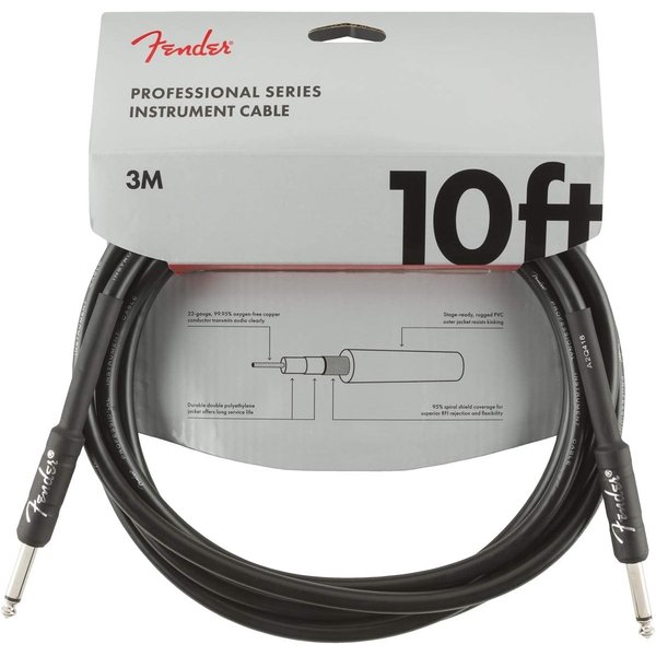 Fender Professional Series Instrument Cable, Guitar Cable 10 ft, Stage Ready with Anti-Kinking Design, Black