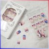 Fourth of July Press on Nails with Independence Day Design, Glossy Silver Glitter False Nails Gel Glue on Nail 4th of July Manicure Art Acrylic Short Square Fake Nails Stick on Nails for Women 24Pcs
