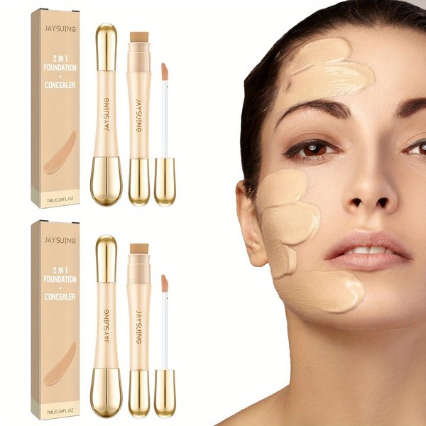 Double Head Concealer, Anti-wrinkle Concealer, Liquid Concealer with Brush, Double Built-in Head Concealer, Long-lasting Makeup Holding, Invisible Pore Concealer, Create A Natural Appearance (2Pcs)