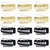 12pcs Wig Clip with Safety Pins, 10-Teeth Hair Extension Snap Invisible Wig Combs to Secure Wig No Sew Chunni Grip Dupatta Clips for Girls Women Wig Headscarf Hijab & Tikka (Black, Gold)