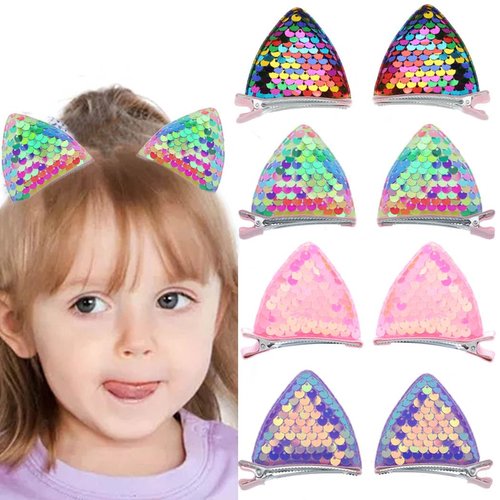 Haomye Cat Ear Hairclips Cute Baby Hairpins Sequin Hair Barrettes Children Hair Accessories for Girls Toddlers Kids 2PCS (pink)