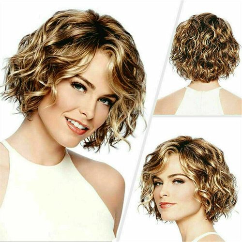 YADIRF Women Short Wavy Curly Wigs Blonde Bob Synthetic Wig For Halloween Cosplay Daily Party
