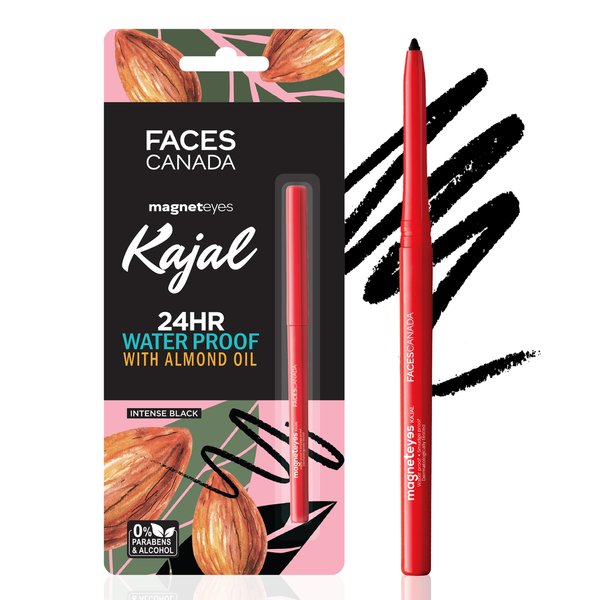 Faces CANADA Magneteyes Kajal - Black, 0.35g | 24 Hr Long Stay | One Stroke Smooth Glide | Waterproof, Smudgeproof & Fadeproof | Deep Matte Finish | Enriched With Almond Oil & Vitamin E