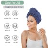 Microfiber Hair Drying Towel - 2Packs Waffle Long Hair Head Turban Wraps Terry Cloth Fast Absorbent Dry Anti Frizz Twist Plopping Curly Shower Turban for Women Wet Hair (Dark Blue)