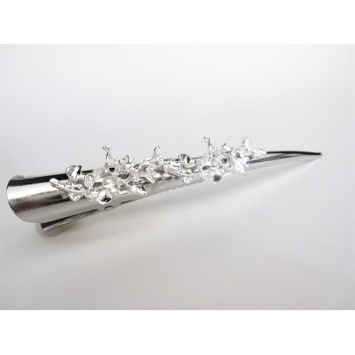 Generic Silver tone metal flowers and leaves design alligator hair claw clip clamp (Length: 5), 1 Count (Pack of 1)