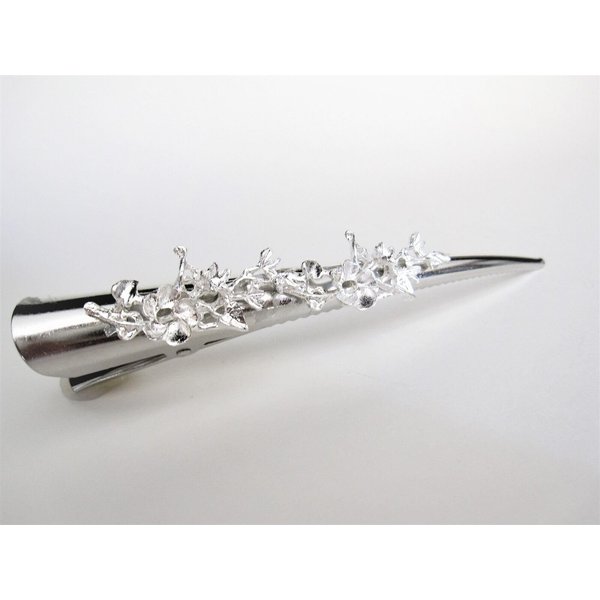 Generic Silver tone metal flowers and leaves design alligator hair claw clip clamp (Length: 5), 1 Count (Pack of 1)