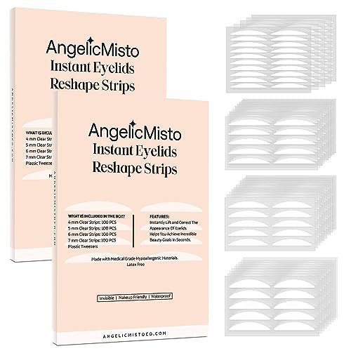 Dersie Eyelid Tape, Eyelid Lifter Strips, Durable Double Eyelid Tape, Self-Adhesive Eyelid Tape for Hooded Eyes Invisible, Eye Lift Tape for Droopy Lids, 400PCs (with Fork Rods and Tweezers), Clear